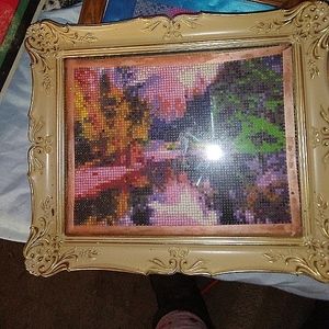 Beautiful country scene paint with diamonds picture in frame